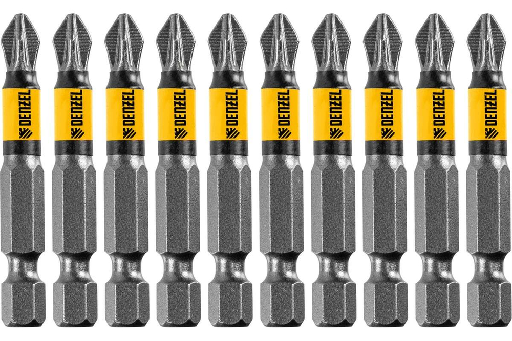 Набор бит PZ2, 50 мм, сталь S2, 10 шт, круглый профиль, отрывная упаковка Denzel 11680
