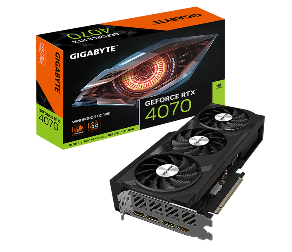 Видеокарта PCI-E GIGABYTE GeForce RTX 4070 WINDFORCE OC (GV-N4070WF3OC-12GD)