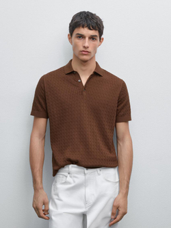 Massimo Dutti Трикотажная футболка с воротником поло, коричневый