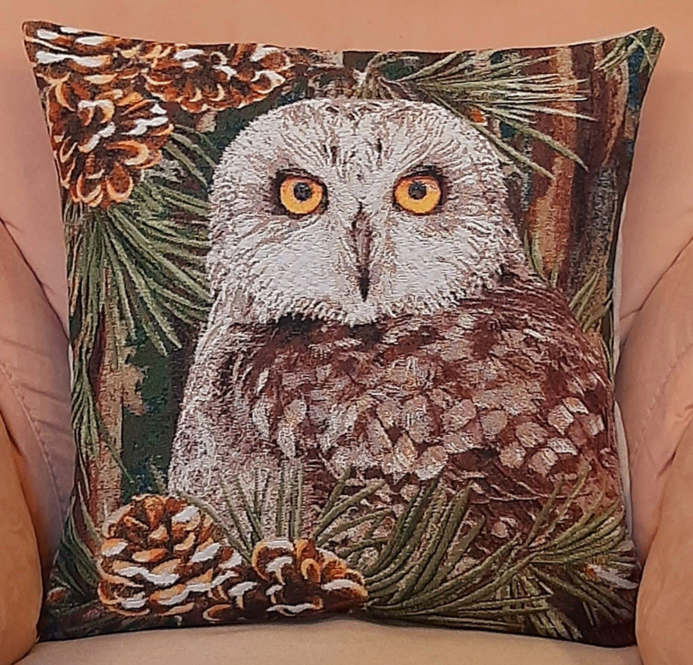 Декоративный гобеленовый чехол для интерьерной подушки Сова Соня 47*47
