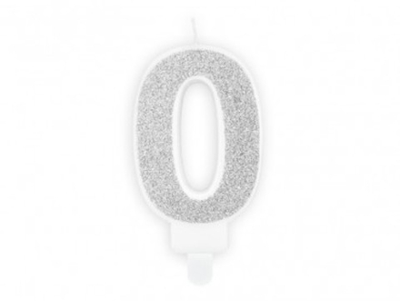 Свеча в торт цифра "0", с блестками, 3,5*5см (серебро)