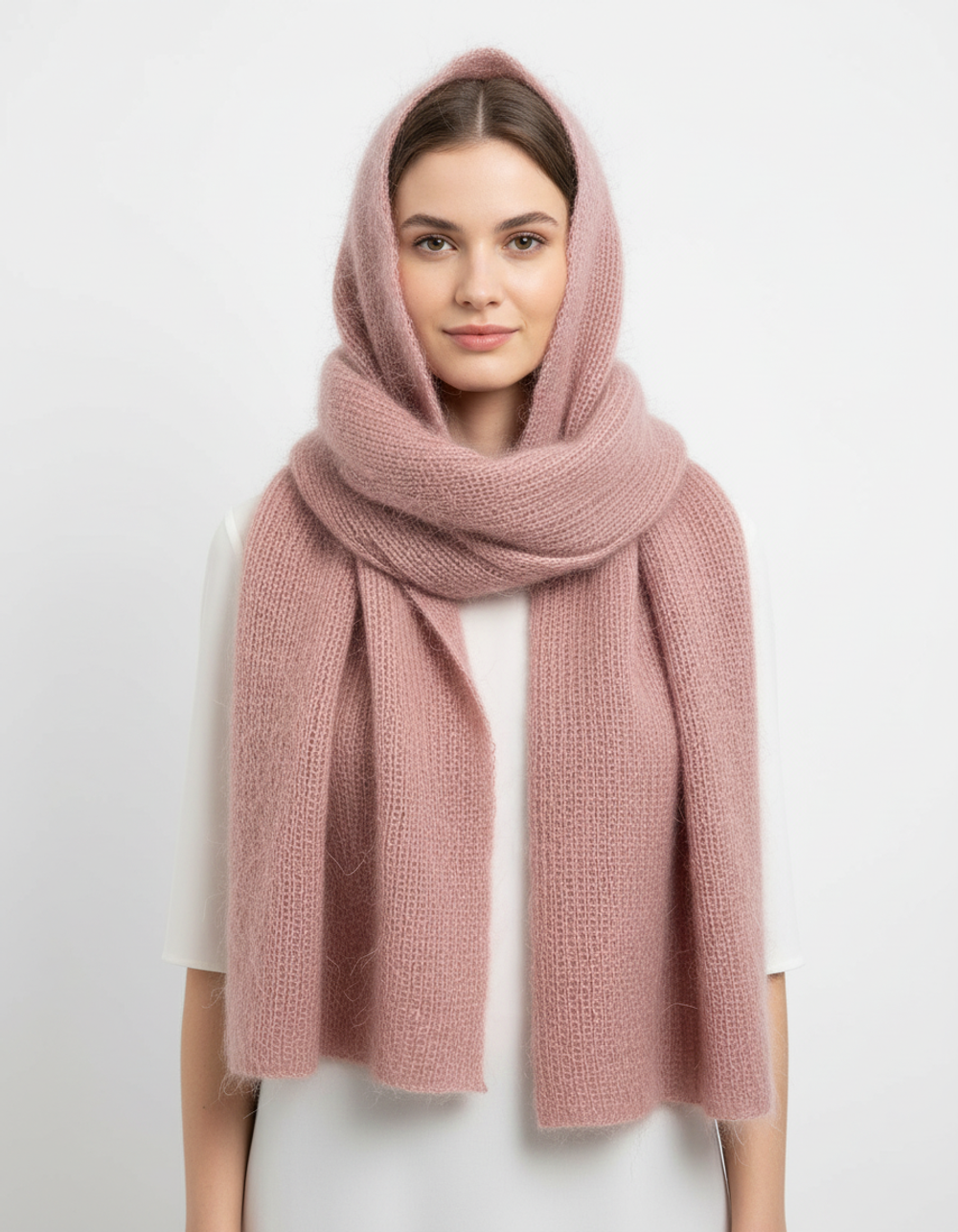 Шарф из кид мохера на шелке, пудрово-розовый