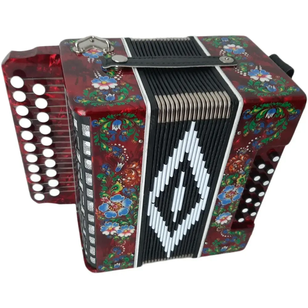 ГАРМОНЬ "ЧАЙКА" (S48/1ХL, 21х12), ЦВЕТ КРАСНЫЙ, РОСПИСЬ "ПАЛЕХ"