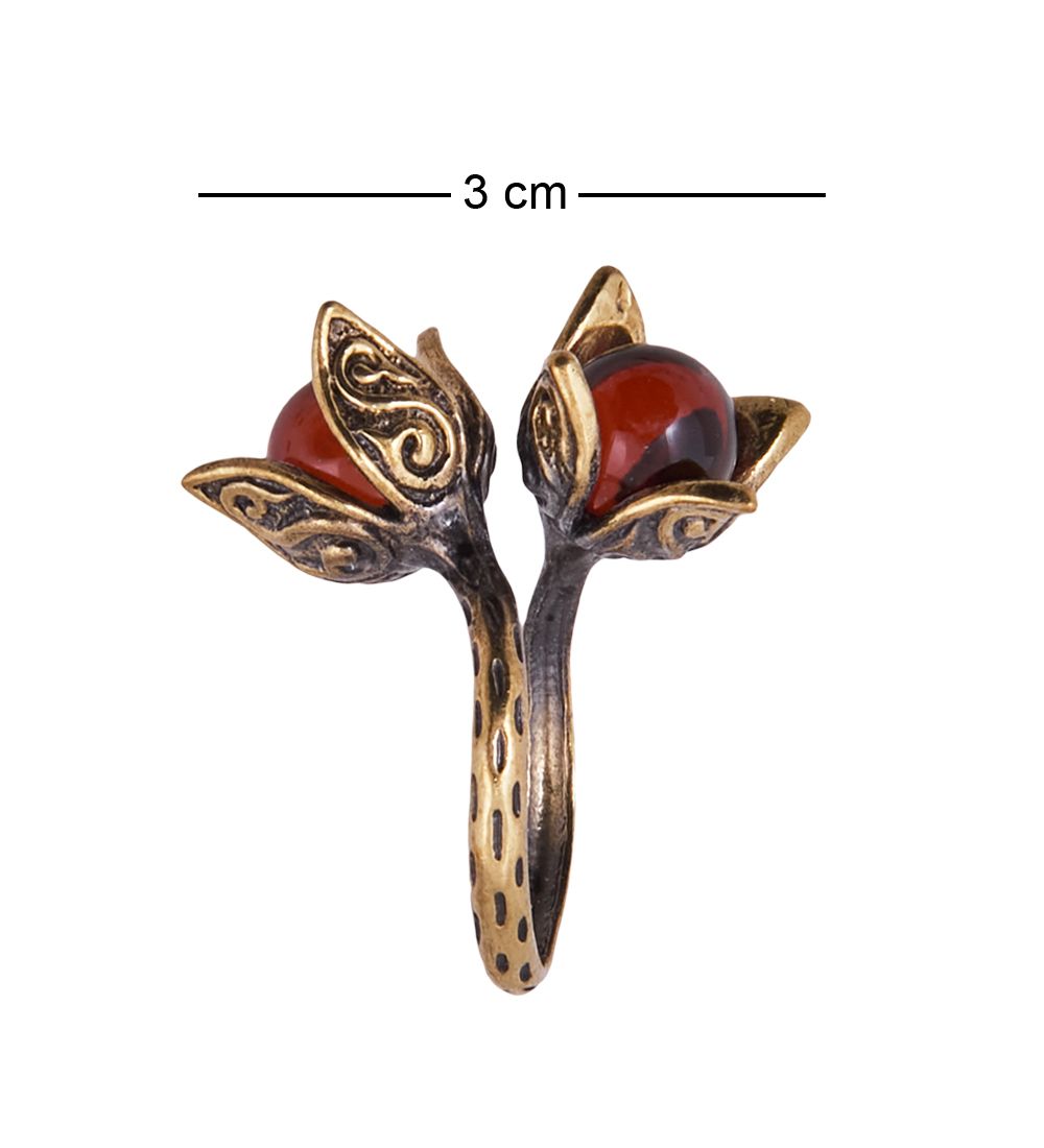 AM-3861 Кольцо «Физалис» (латунь, янтарь)