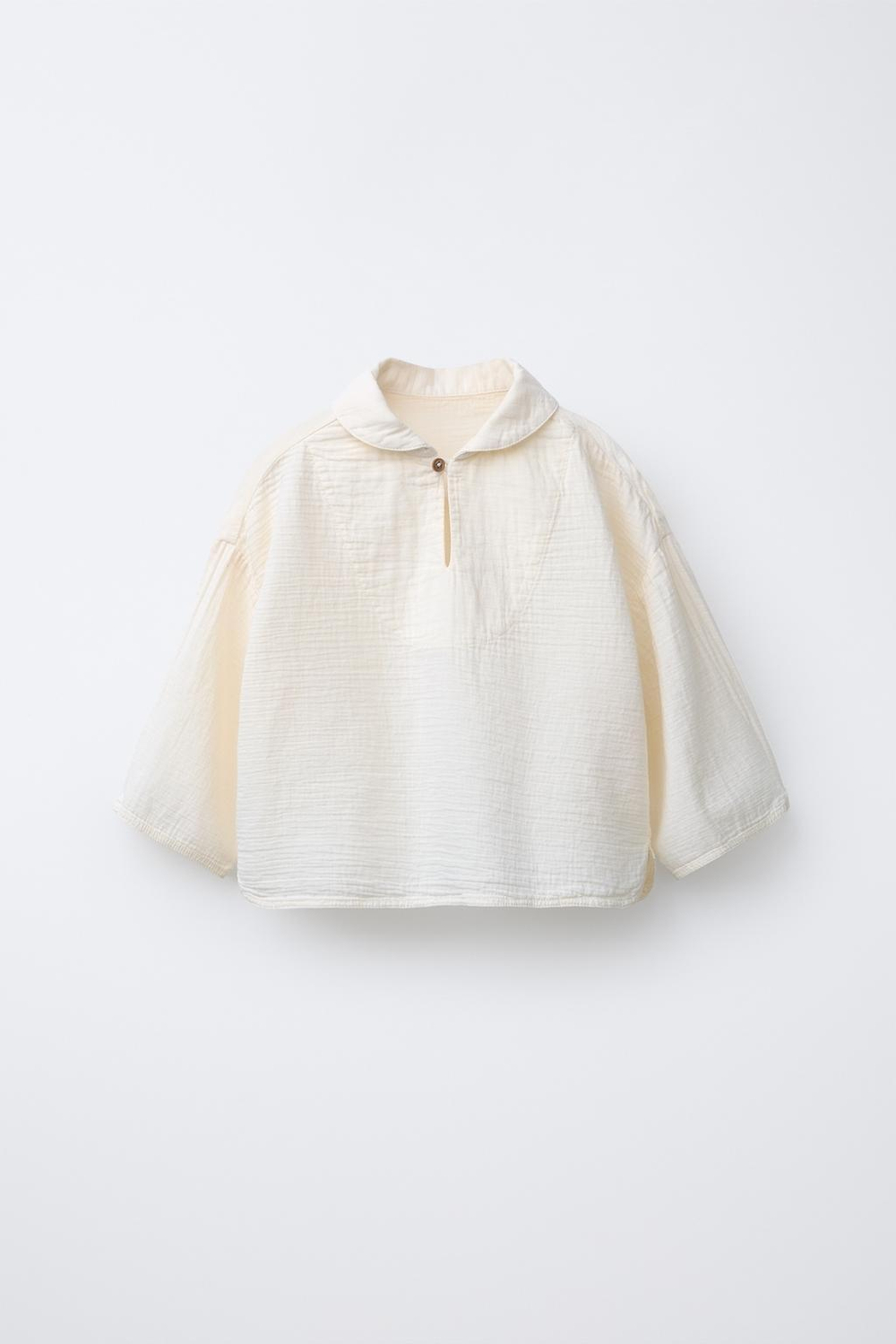 ZARA РУБАШКА ИЗ ТКАНИ БАМБУЛА, ЭКРЮ