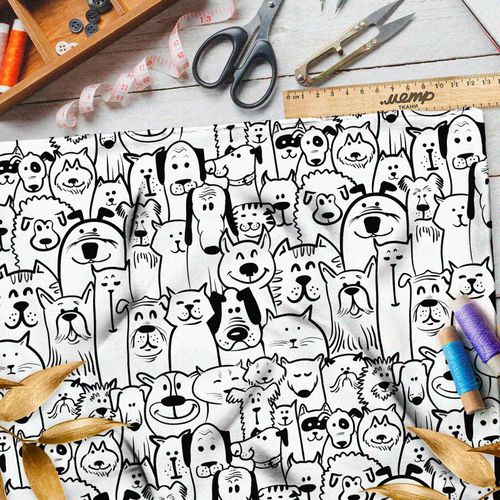 Ткань сатин чёрно-белые собаки