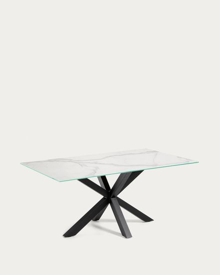 Arya Стол обеденный 200x100 черный с керамической столешницей Kalos Blanco