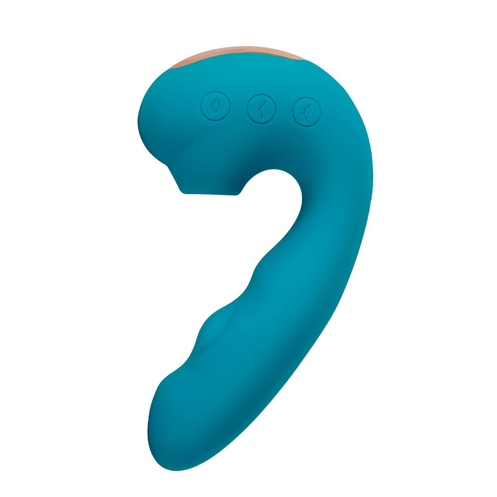 Голубой вибратор Tara с вакуумной стимуляцией и функцией постукивания (Цвет: голубой)