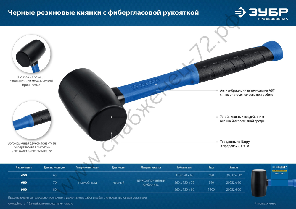 ЗУБР 680 г, Чёрная резиновая киянка, Профессионал (20532-680)