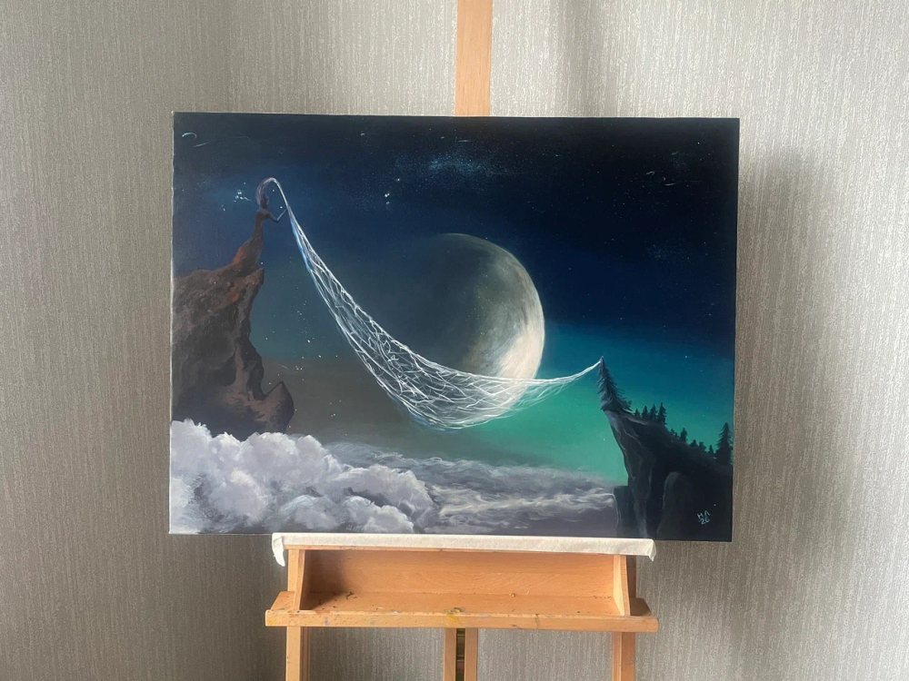 Картина маслом на холсте "Лунная паутинка" 80х60 см. Деревянный подрамник. Художник Наталия Осадчук