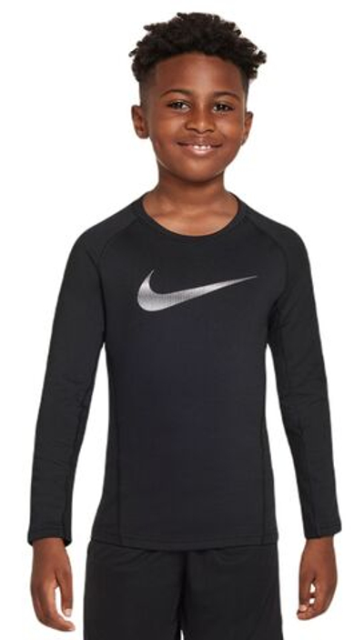Футболка для мальчика теннисная Nike Pro Warm Long-Sleeve Top - black/white