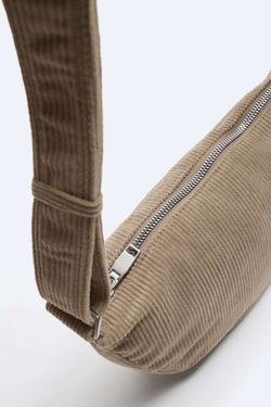 ZARA МИНИ-СУМКА ИЗ ВЕЛЬВЕТА С ПЛЕЧЕВЫМ РЕМНЕМ, БЕЖЕВЫЙ