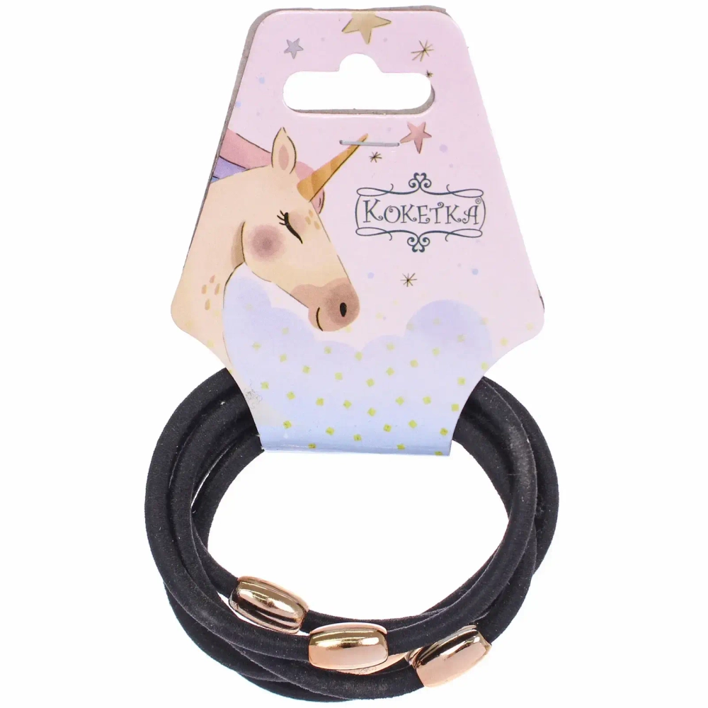 Резинки для волос 5шт «ЕЖЕВИКА», золотая бусинка, цвет черный, d-5,5см (подвес Единорог)