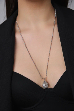 Кулон на цепочке "Милора" капля с цирконами, оттенок серебро