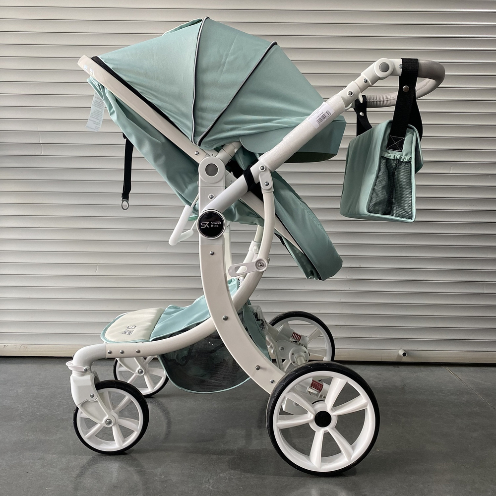Коляска-трансформер Sweet Kids 608 2в1 Зеленый текстиль на белой раме