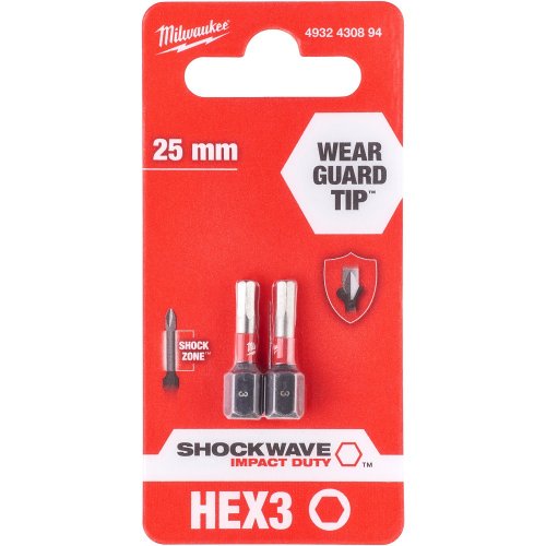 Бита Milwaukee SHOCKWAVE HЕХ3 25мм 2шт