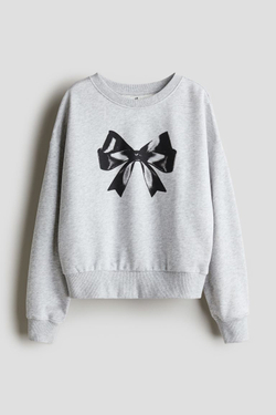 H&M Толстовка с круглым вырезом и принтом, светло-серый