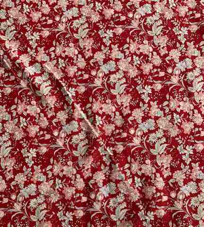 Коттон принт, цветы розовый/беж на бордовом BST3452