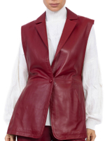 Женский кожаный жилет бордовый с пуговицей