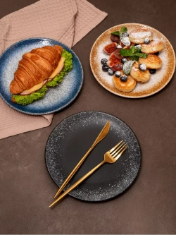 Набор посуды 2 тарелки плоские черные фарфор 21 см