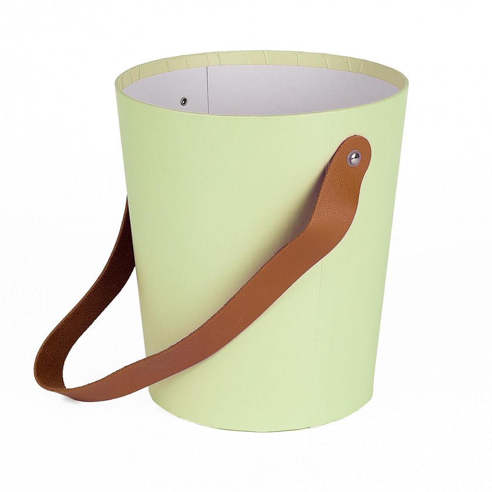 Коробка КОНУС с кожаной ручкой 15*17 ОЛИВКОВЫЙ