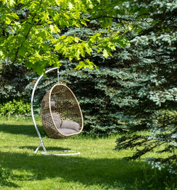 "Флоренция" подвесное кресло-кокон из искусственного ротанга, цвет соломенный с серой подушкой