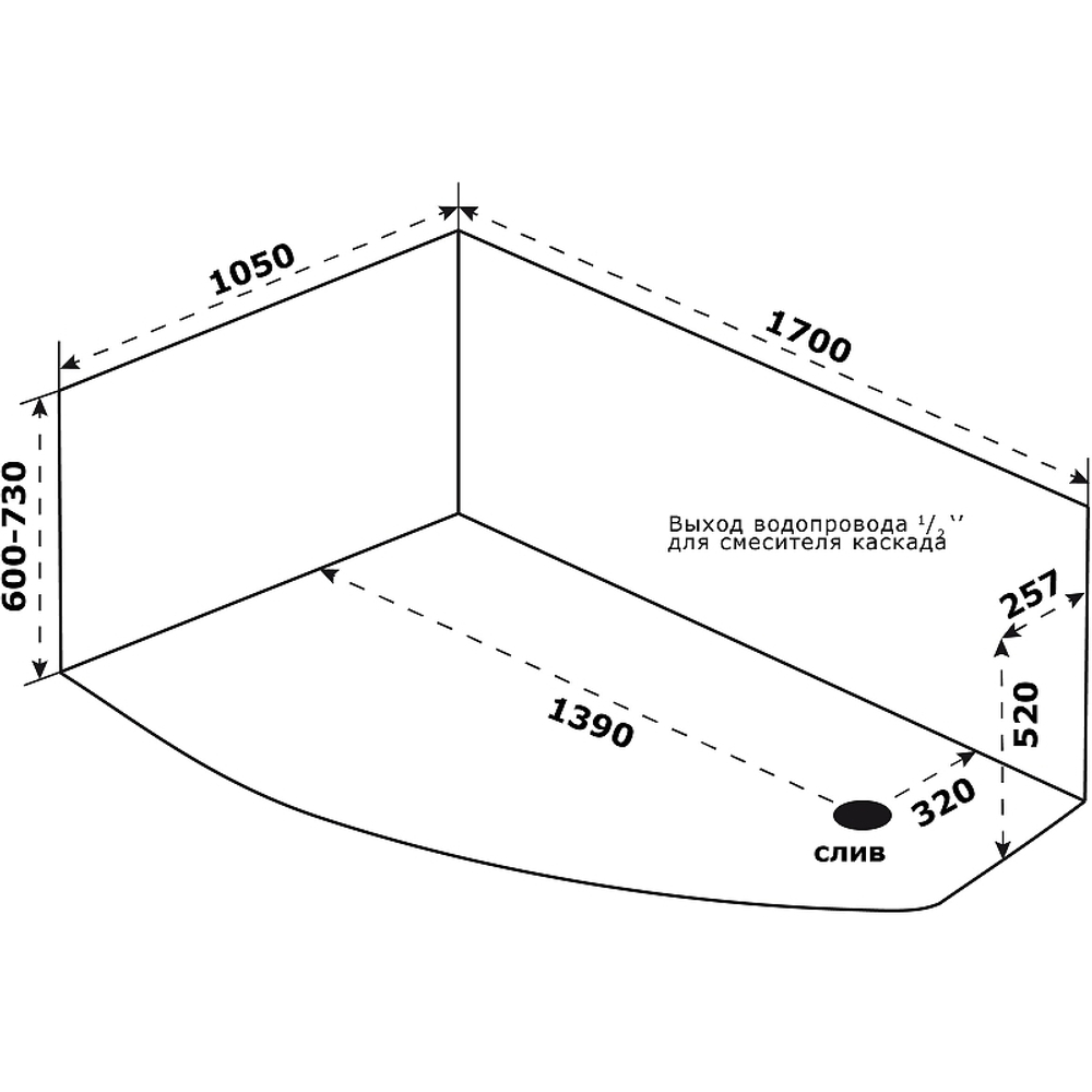 Акриловая ванна Bas (Бас) Камея PRO 170х105 L, с каркасом