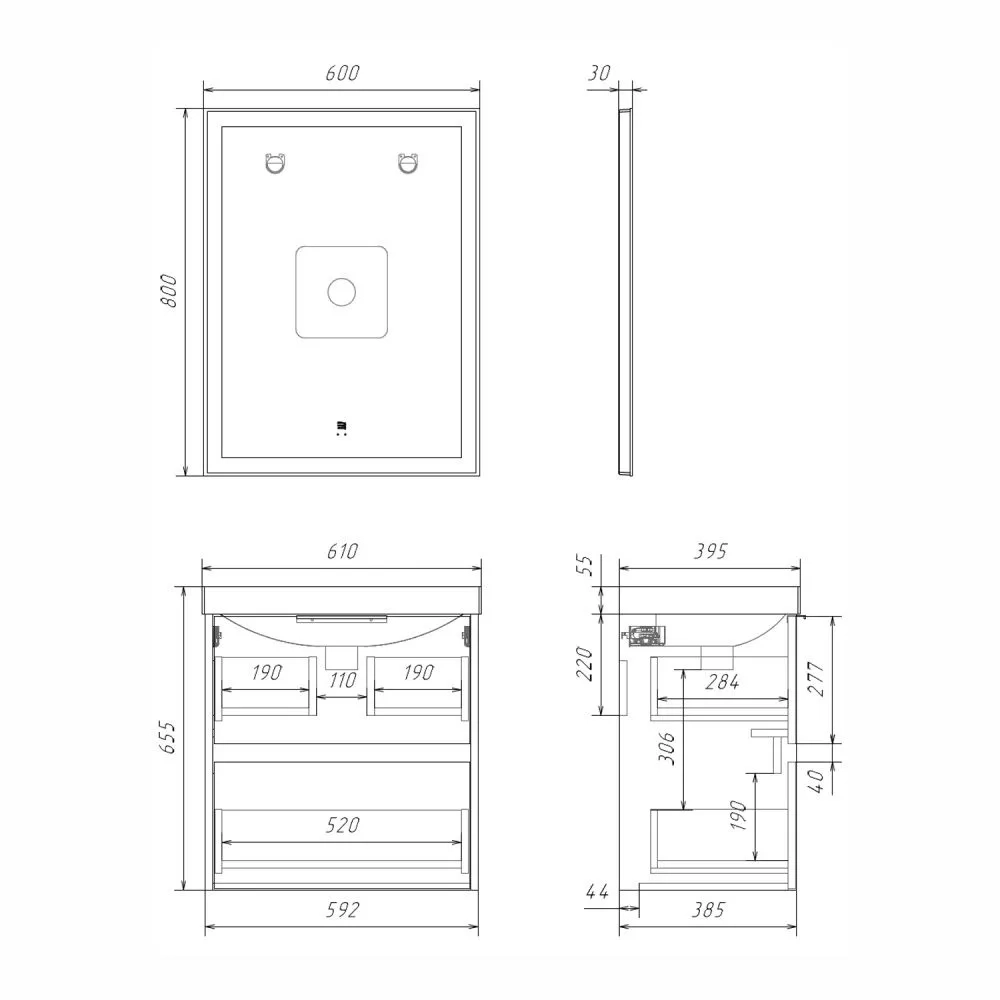 Подвесная тумба-умывальник Comforty Селенга-60 серый шелк с раковиной CF19696BX-60