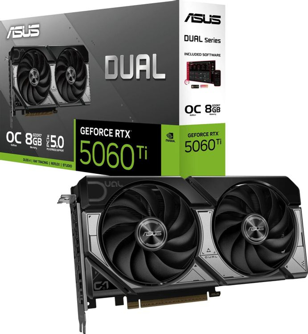 Видеокарта ASUS NVIDIA  GeForce RTX 5060TI DUAL-RTX5060TI-O8G 8ГБ Dual, GDDR7, OC,  Ret