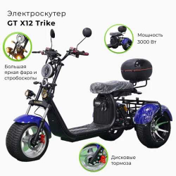 Электроскутер IKINGI X12 Pro TRIKE, трицикл, 3000 Вт, чёрный, 60В, 20Ач