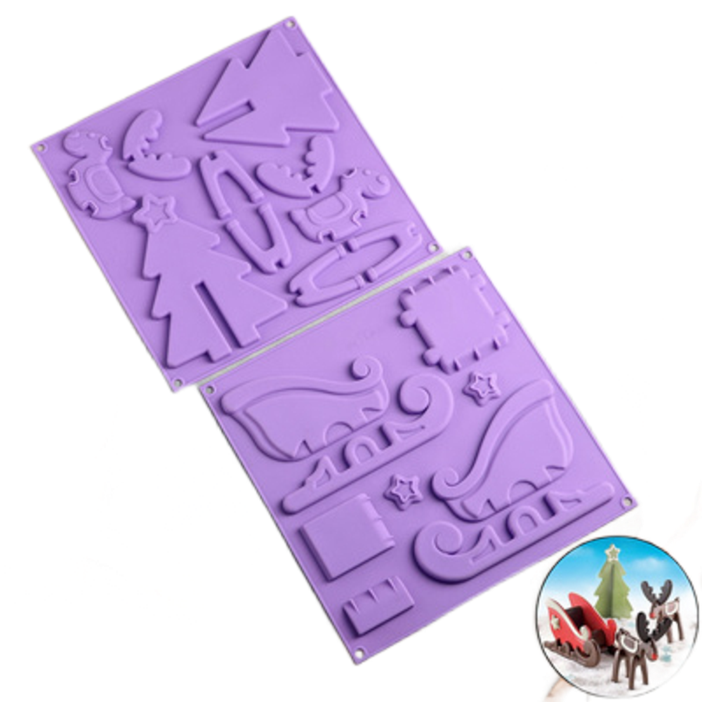 Форма для шоколада и выпечки 3D 30×30 см "Новогодняя упряжка с подарками", цвет МИКС