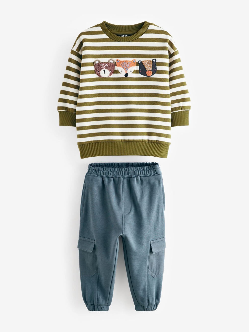 Толстовка и брюки карго в комплекте для мальчика Next B17-571, Хаки, Белый, Синий
