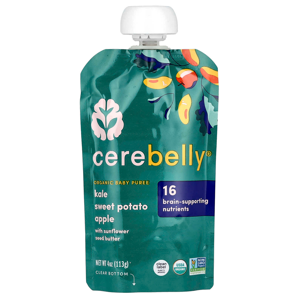 Cerebelly, Organic Baby Puree, Kale, Sweet Potato, Apple with Sunflower Seed Butter , 6 Pouches, 4 oz (113 g) Each