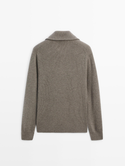 Massimo Dutti Вязаный свитер с воротником-стойкой на молнии, светлый хаки