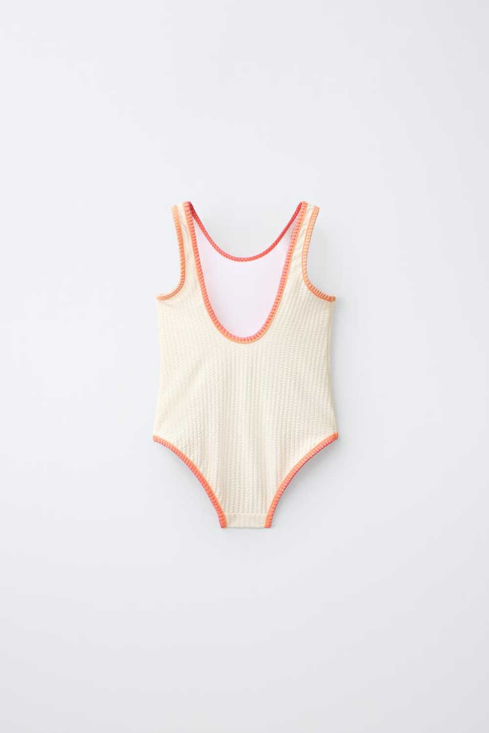 ZARA КУПАЛЬНИК ИЗ ЖАТОЙ ТКАНИ С КОНТРАСТНОЙ ОТДЕЛКОЙ, ЭКРЮ