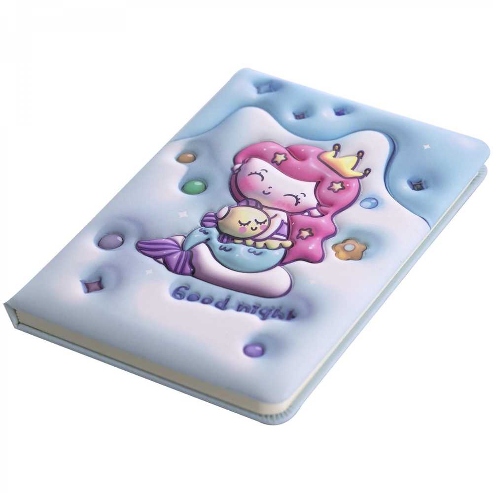 Записная книжка 13,0 см * 18,0 см , 7БЦ, Alingar, PU, поролон, конгрев, эффект 3D, 80л., линия, "Русалочка", бирюзовый