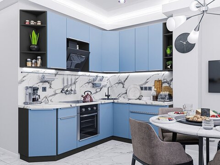 Угловая модульная кухня Фьюжн-04 Silky Blue - Graphite 2340*2200/1800*600