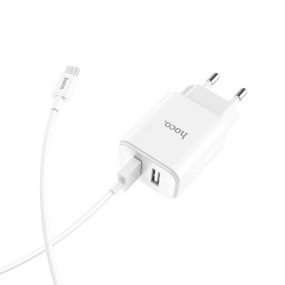 Сетевой адаптер питания HOCO C62A 2USB 2.1A + кабель Micro (белый)