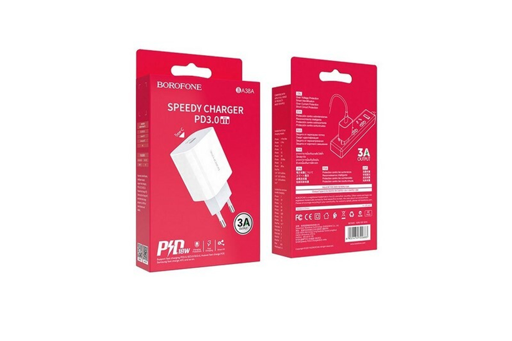 Сетевой адаптер питания BOROFONE BA38A Plus PD 20W (белый)