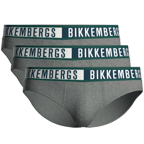 Мужские трусы брифы серые набор 3в1 Bikkembergs TWICE BKK52USP29TR