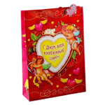 Пакет вертикальный с тиснением "С днём всех влюбленных" ML (Цвет: красный с белым)