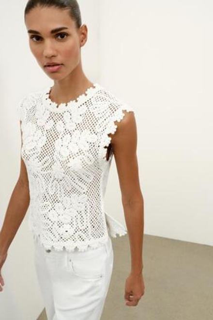 ZARA ТОП ИЗ КРУЖЕВА КРОШЕ БЕЗ РУКАВОВ, БЕЛЫЙ