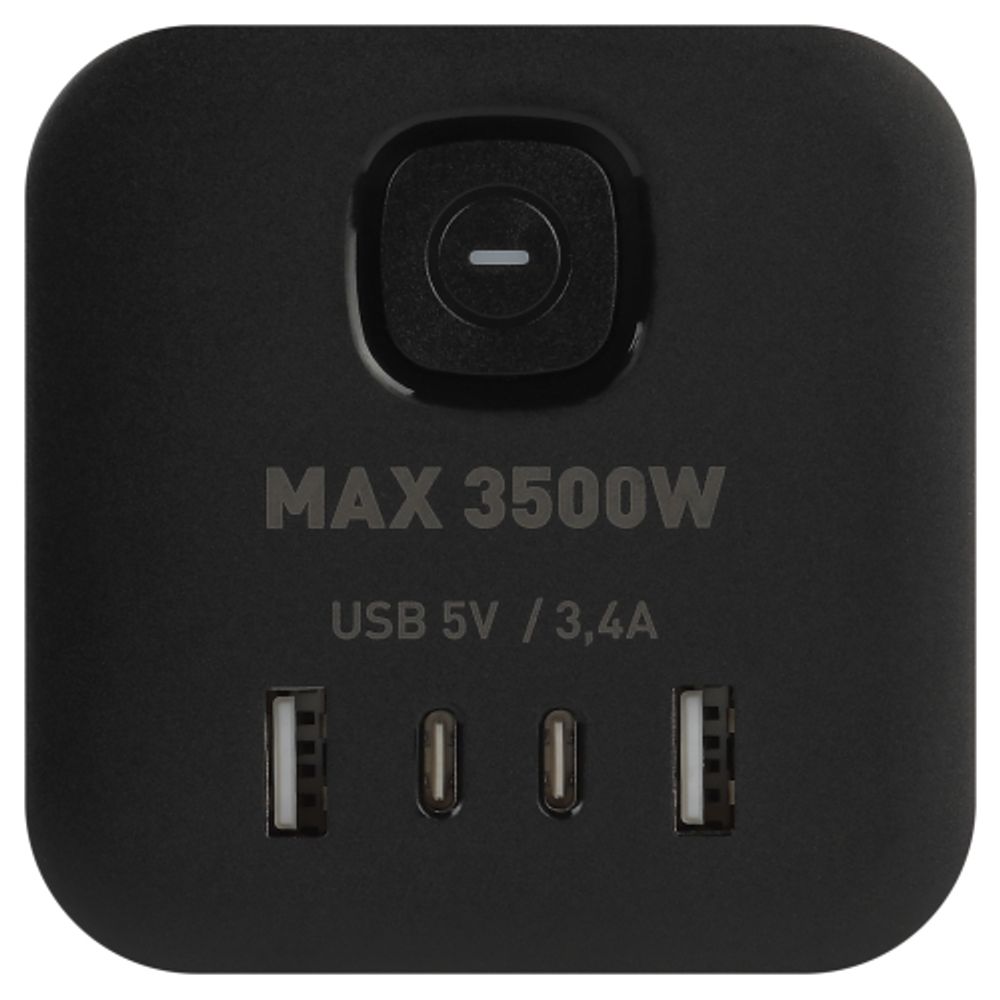 Удлинитель электрический ЭРА CUBE-3es-1,5m-4USB-B куб с заземлением с выключателем 3 розетки+4xUSBA+C 1,5м 16А черный | Бытовые удлинители