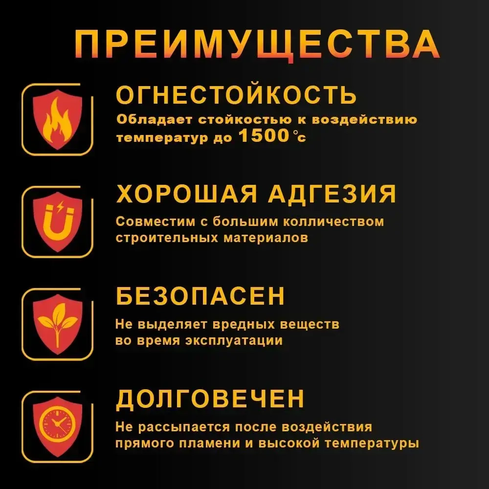 Герметик для печей и каминов Огнетитан-1500 высокотемпературный огнеупорный, черный