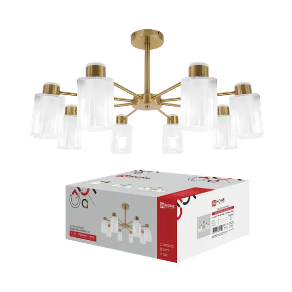 Люстра под лампу CLASSIC KINLI-СN-8E27CL-LT 8xЕ27 прозрачный плафон, латунный корпус IN HOME