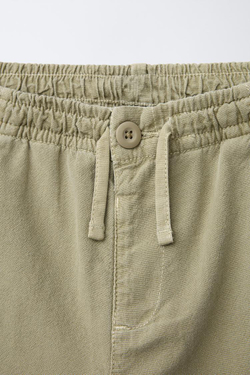 ZARA БРЮКИ ПРЯМОГО КРОЯ ИЗ ХЛОПКА И ЛЬНА, СВЕТЛО-ЗЕЛЕНЫЙ