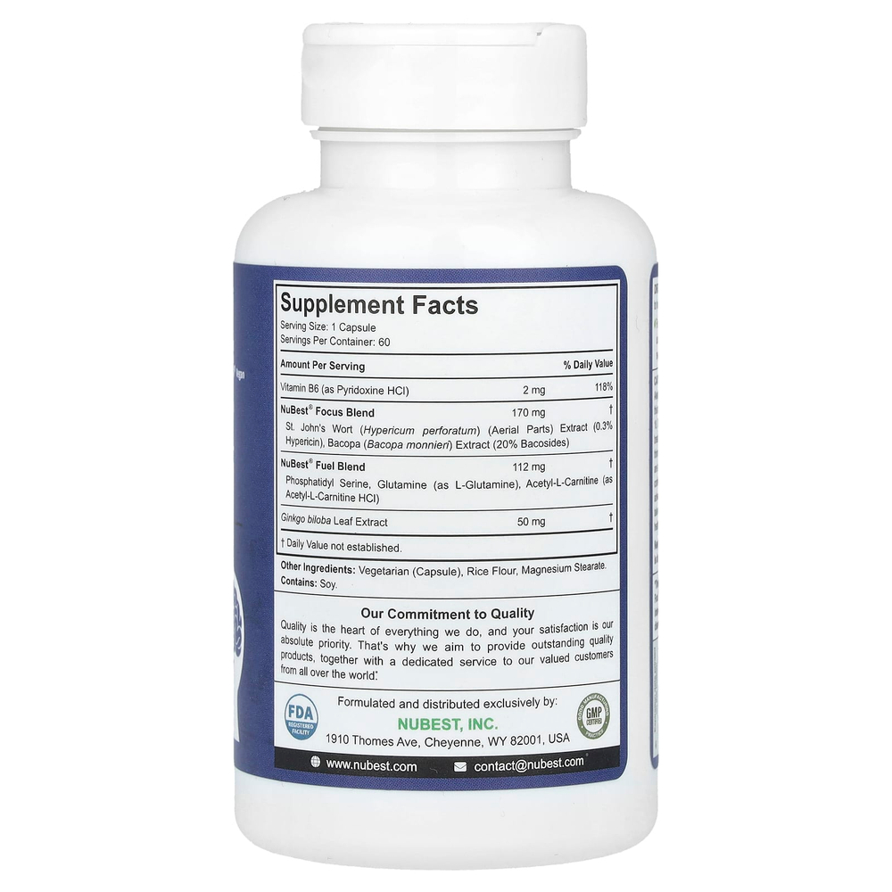 NuBest, Nubrain, добавка для мозга, 60 вегетарианских капсул
