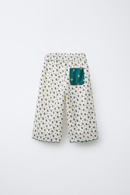 ZARA БРЮКИ С ЦВЕТОЧНЫМ ПРИНТОМ, ЭКРЮ