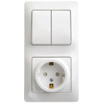 GLOSSA БЛОК: РОЗЕТКА с заземлением со шторками + 2-клавишный ВЫКЛЮЧАТЕЛЬ, БЕЛЫЙ