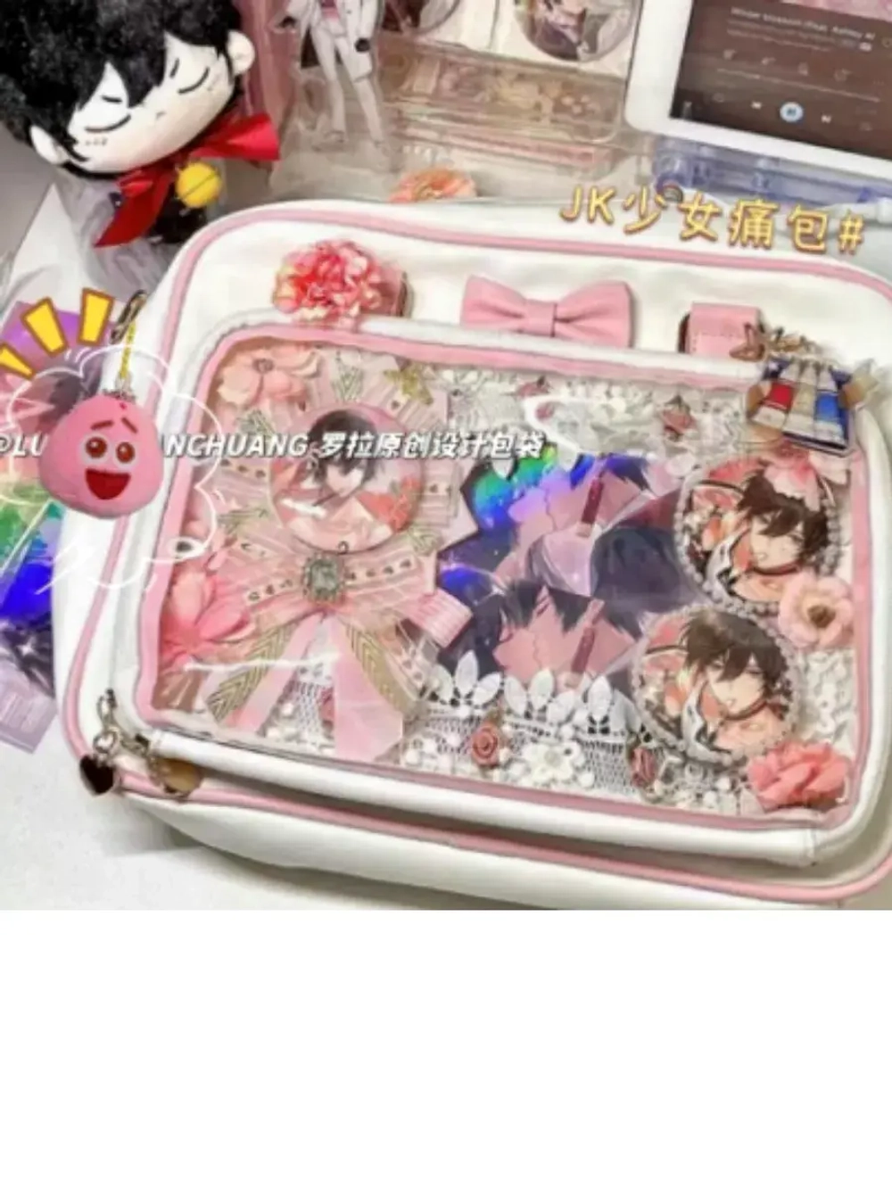 Сумка через плечо с прозрачным окошком розовый бант